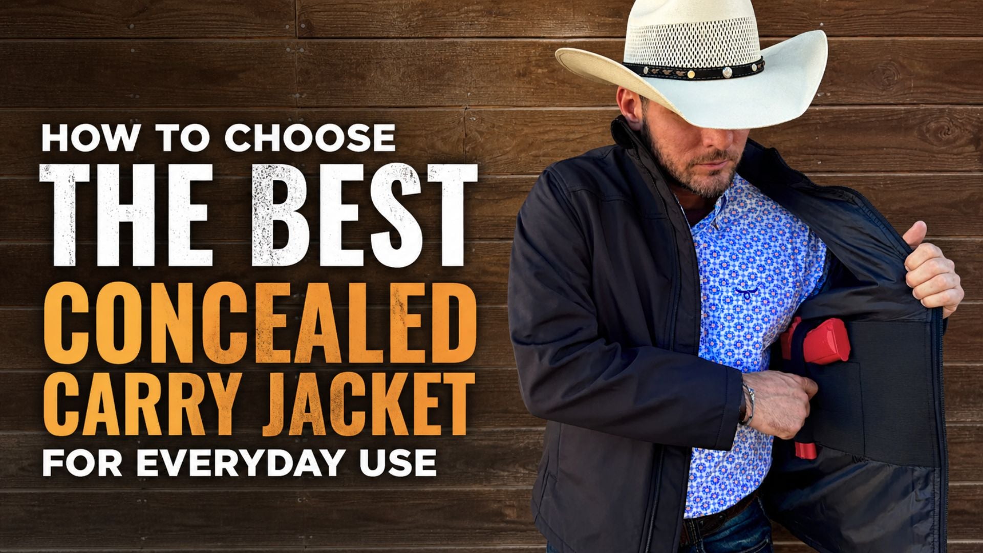 Cowboy style concealed carry jacket showing inside holster feature