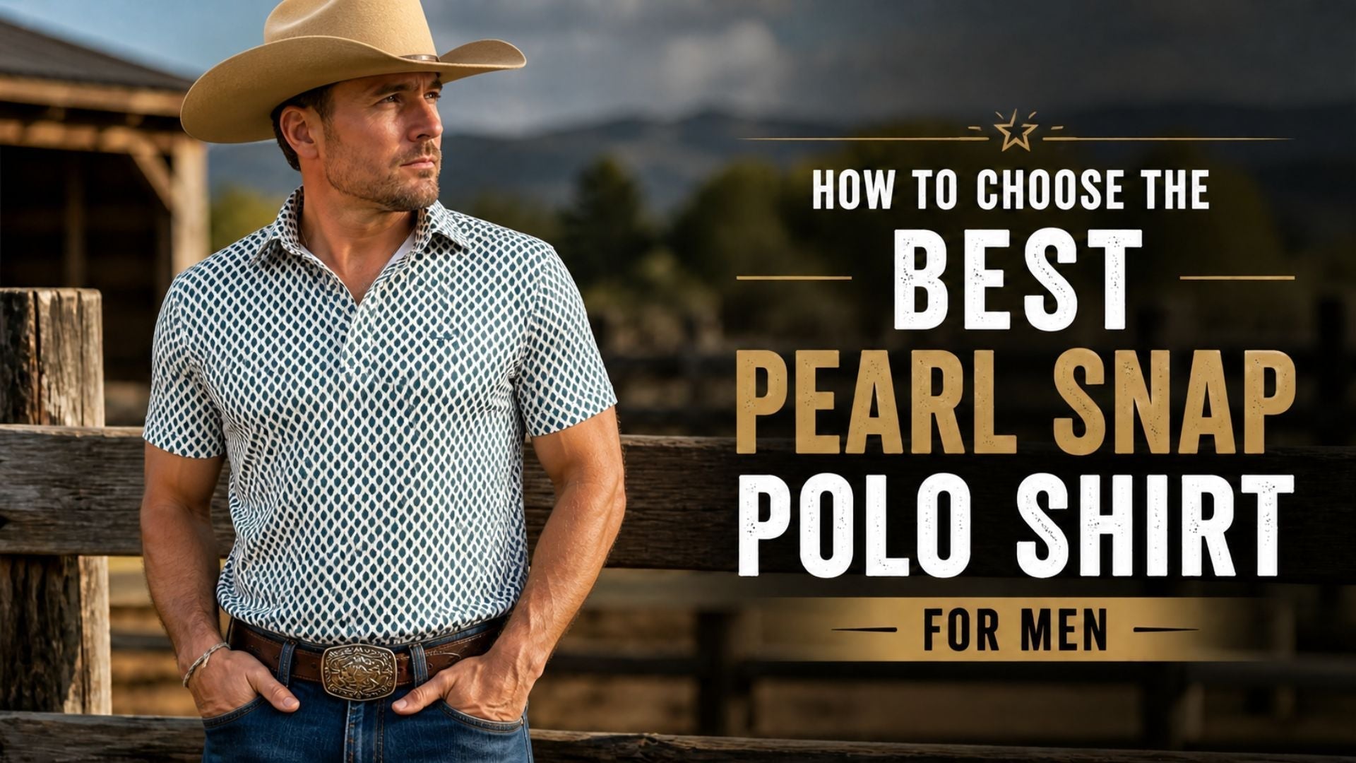 Best pearl snap polo shirt for men western style outfit with cowboy hat