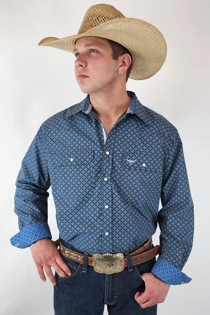 Brody' Men's Ariat Cowboy Print Long Sleeve Pearl Snap Shirt (S- XXL)
