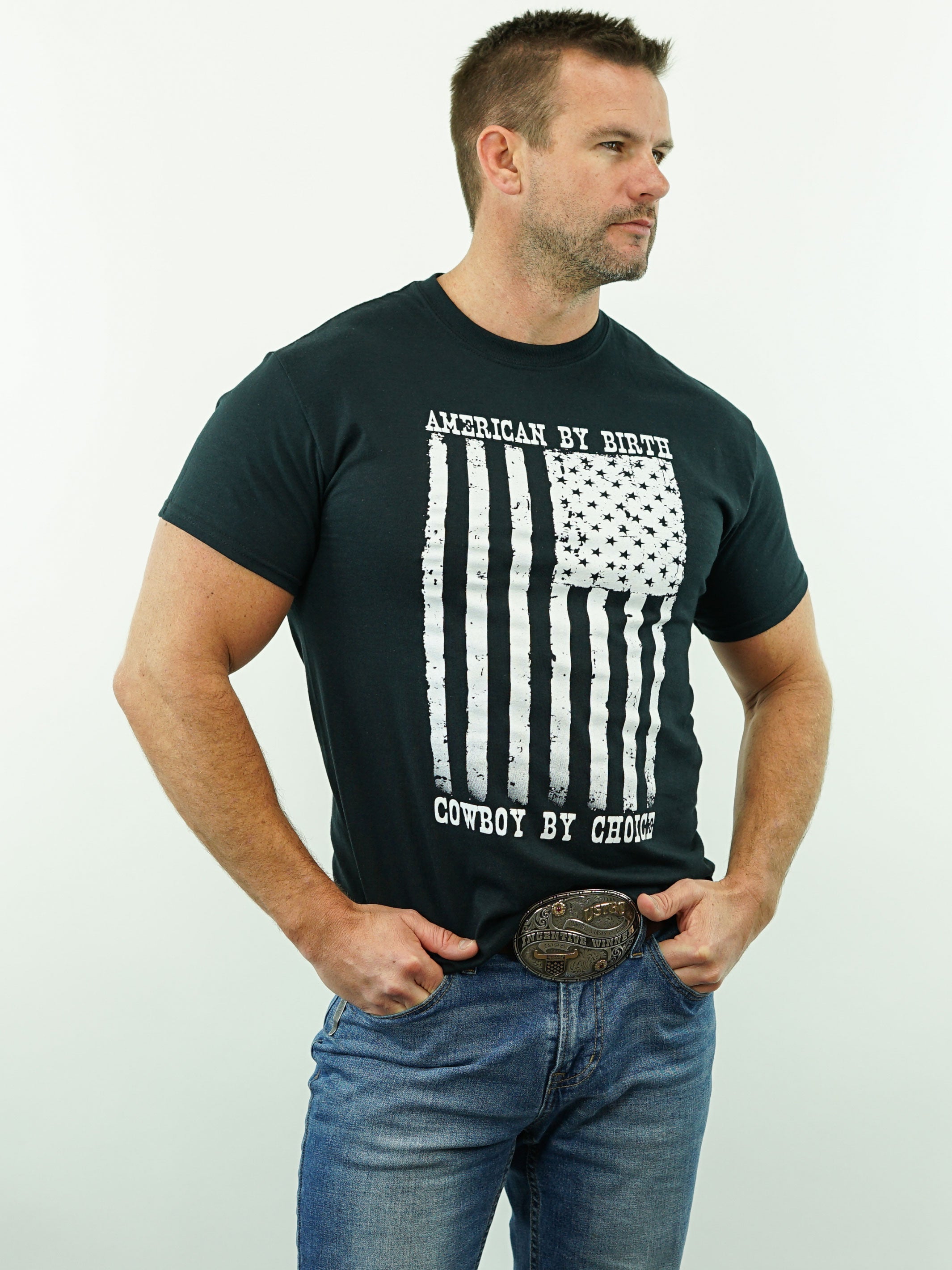 American By Birth, Cowboy By Choice - T-Shirt, Black