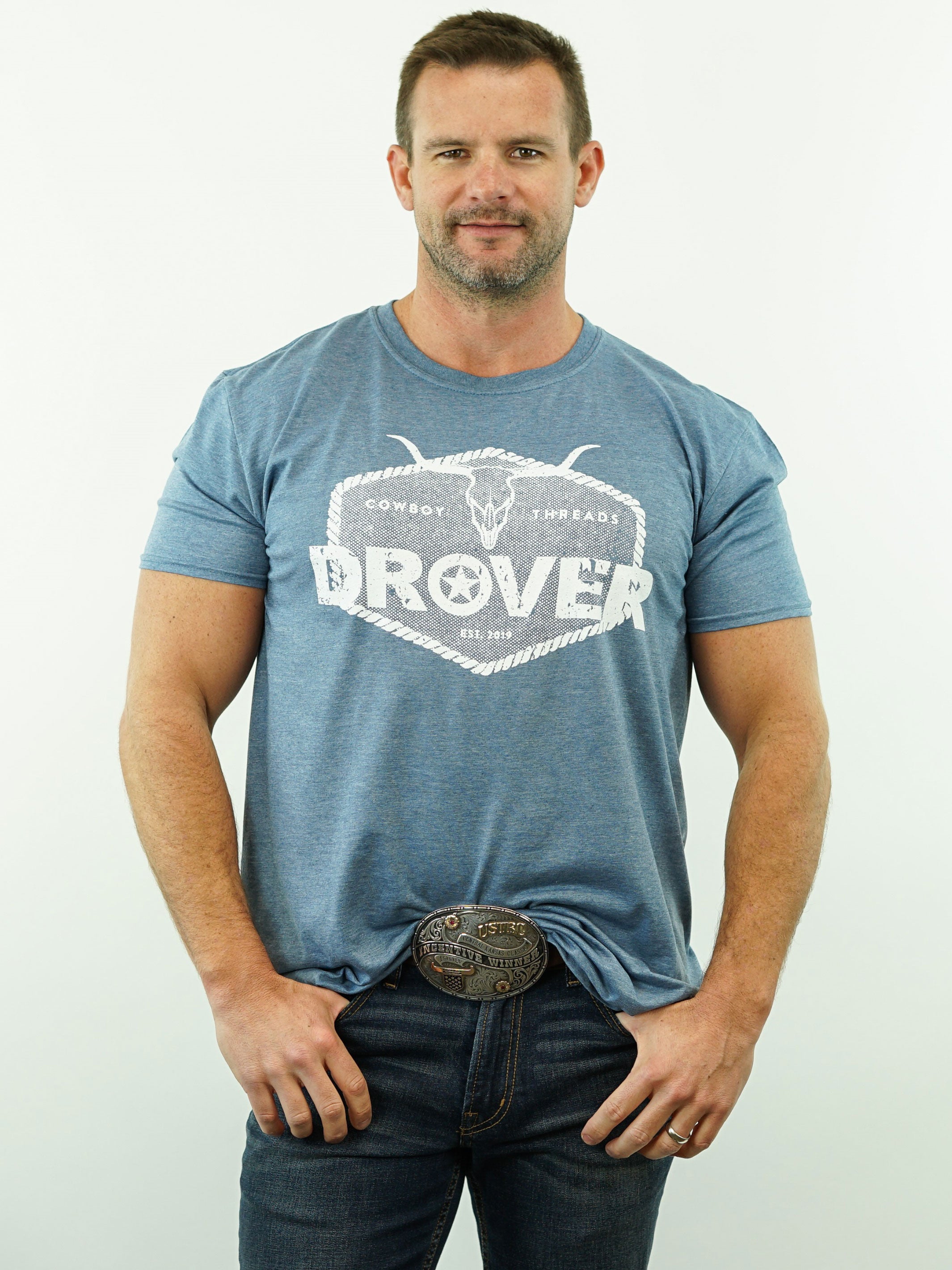 Drover Rope Badge - T-Shirt, Blue Heather