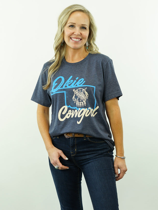 Okie Cowgirl - T-Shirt, Dark Blue Heather