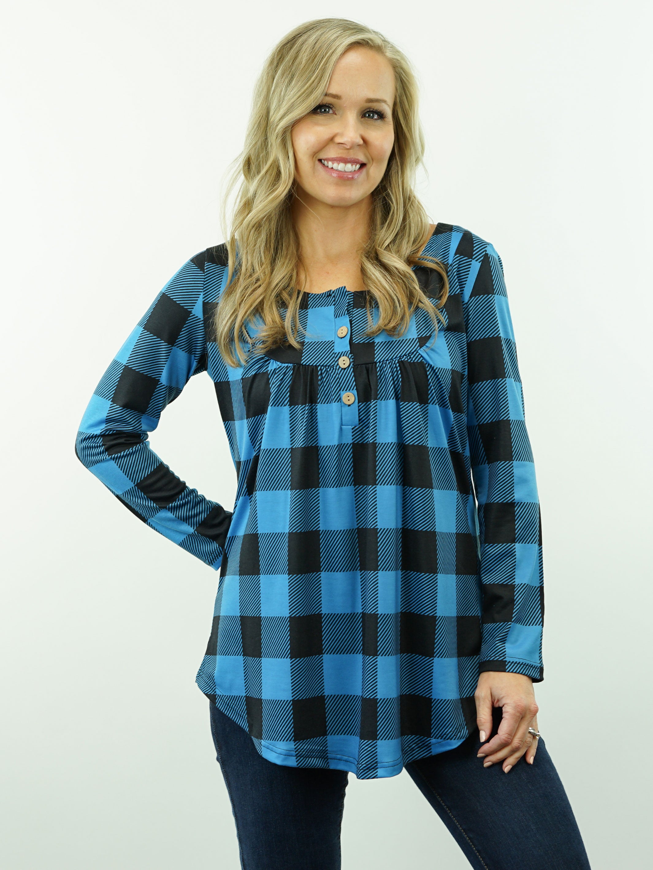Tess - Blue, Plaid Top