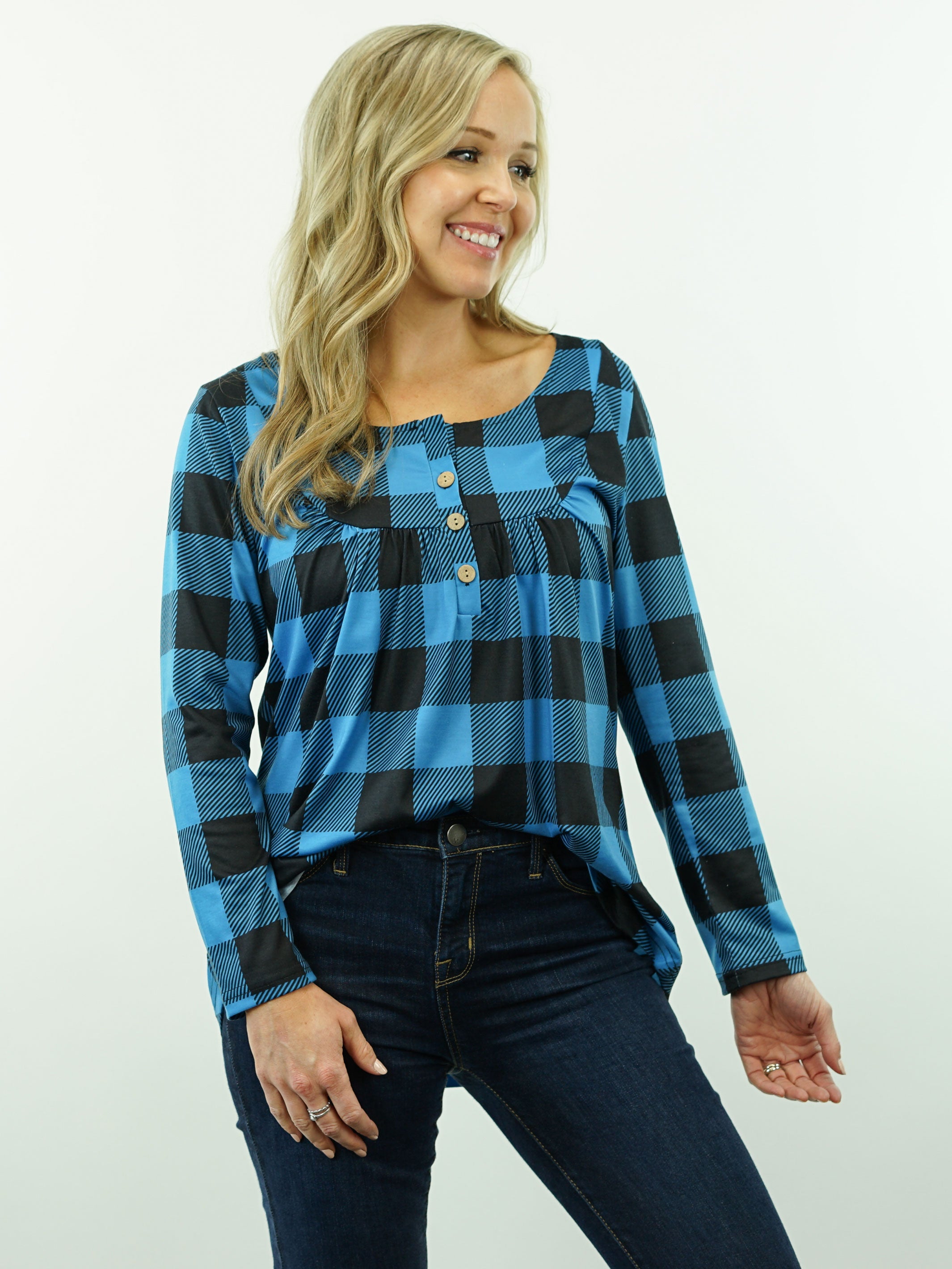 Tess - Blue, Plaid Top