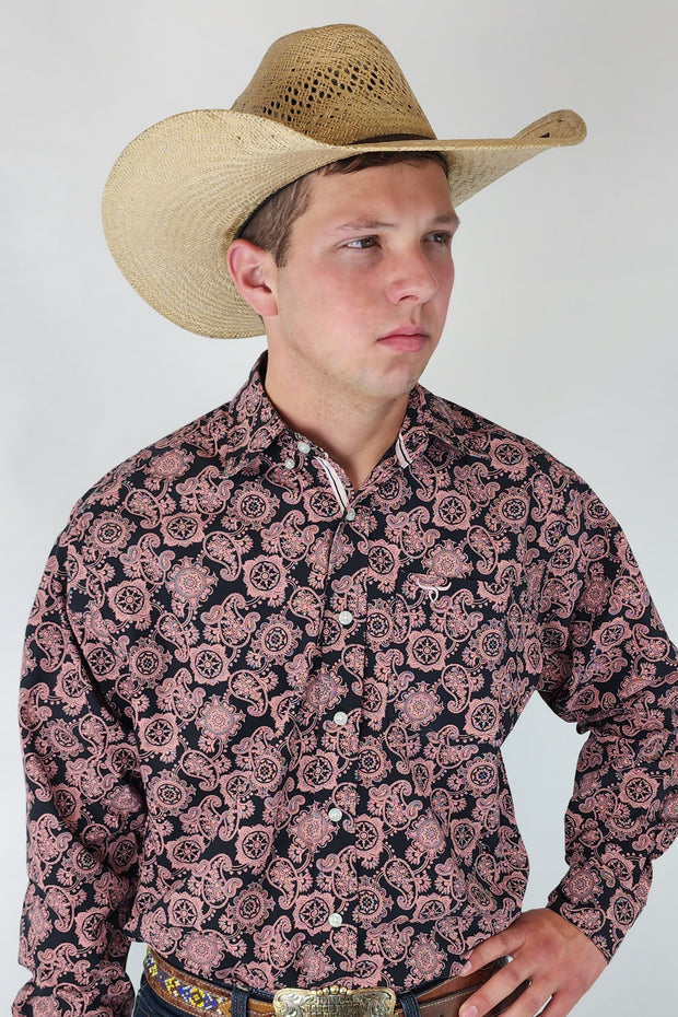 Signature Series - Rattler - Black and Pink Paisley, Option Cuff, Classic Fit Shirt