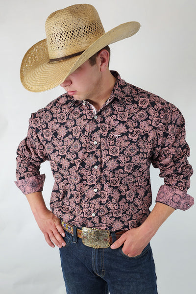 Signature Series - Rattler - Black and Pink Paisley, Option Cuff, Classic Fit Shirt