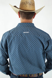 Signature Series - Bandero -Slate Gray and Blue Pearl Snap, Print, Classic Fit Shirt