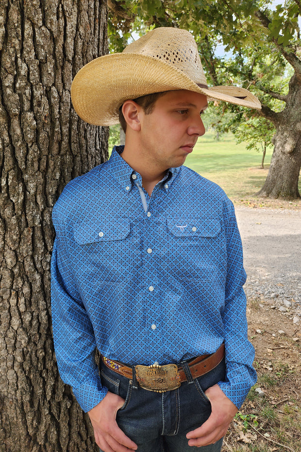 Signature Series - Scout - Vented, Moisture Wicking, Blue and Slate Gray Print, Classic Fit Vent Shirt