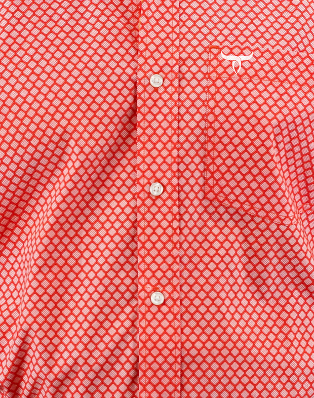 Signature Series - Foreman - Peach/Orange Print, Classic Fit Short Sleeve Shirt