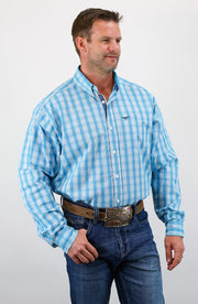 Signature Series - Rawhide - Blue and White Plaid, Option Cuff, Classic Fit Shirt