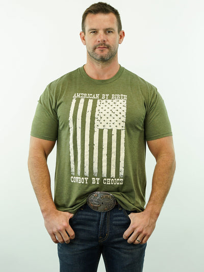 American By Birth, Cowboy By Choice - T-Shirt, Army Green Heather