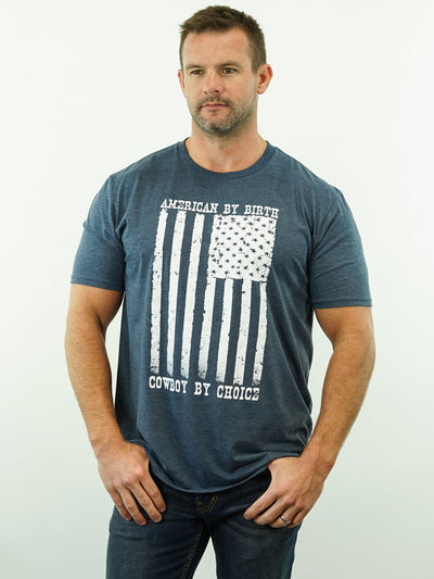 American By Birth, Cowboy By Choice - T-Shirt, Blue Heather