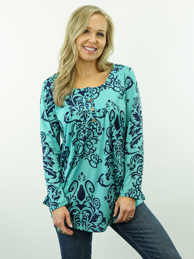 Charlie - Turquoise, Print Top