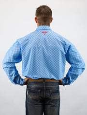 Signature Series - Buckboard - Blue on Blue Diagonal Check Print, Option Cuff, Classic Fit Shirt
