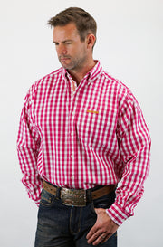 Signature Series - Mustang - Print, Option Cuff, Classic Fit Shirt (Maroon Check)