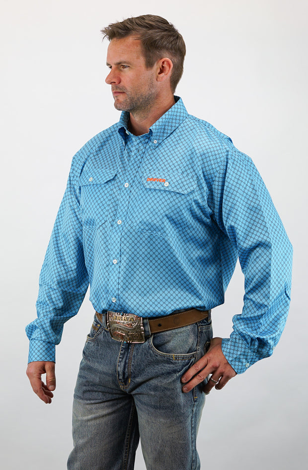 Signature Series - Catawampus - Vent Shirt, Print, Classic Fit Shirt (Blue with Black flowers)