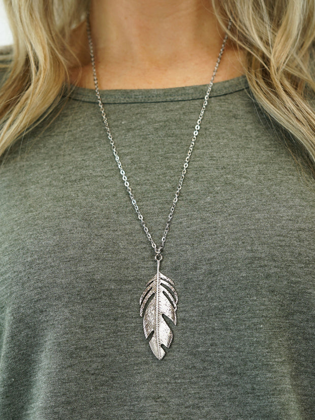 Feather Necklace - Silver