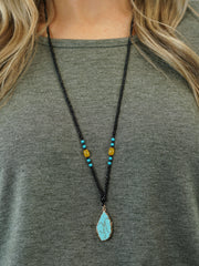 Indian Beaded Turquoise Necklace, Long Hanging