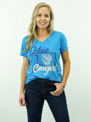 Okie Cowgirl - V-Neck, Women's Cut, T-Shirt - Blue Heather