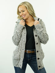 Soft, Grey, Lined, Button Up, Hooded Knit Cardigan